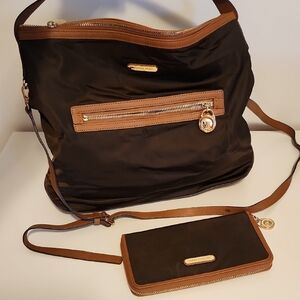 Michael Kors Black and Tan Shoulder Bag And Wallet Set